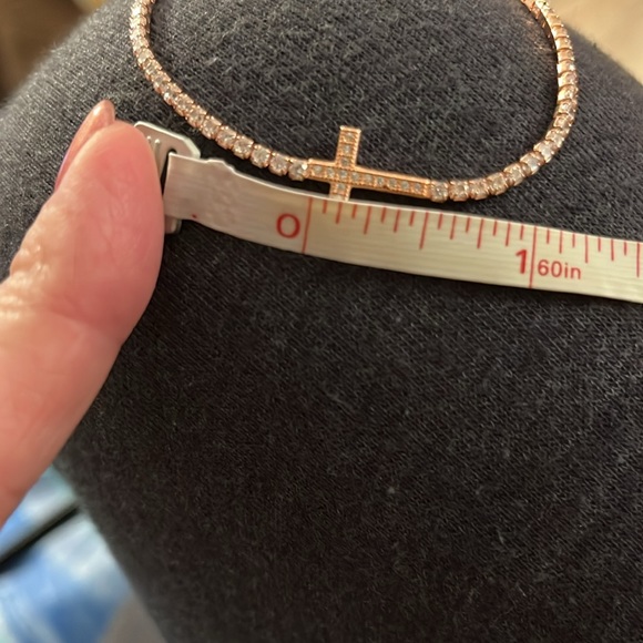 14k gold plated sterling silver cross bolo bracelet with surrounding cz - Picture 7 of 8